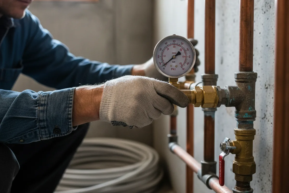 Pressure testing a repaired line during Water Line Repair in Helendale